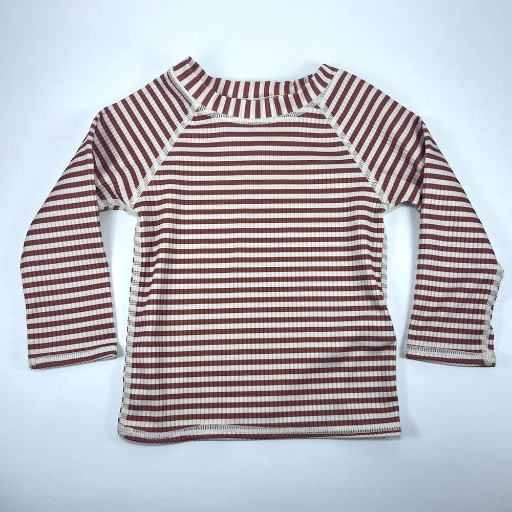 Rylee + Cru Striped Rash Guard Swim Shirt 12-18 Months Toddler Baby Brown/Cream